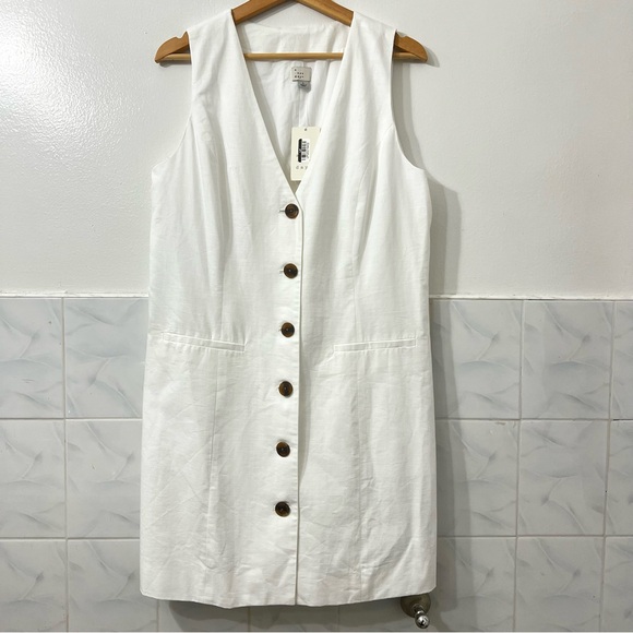 A New Day L White Cotton Blend Office Career Casual Travel Mini Vest Dress - Picture 3 of 10